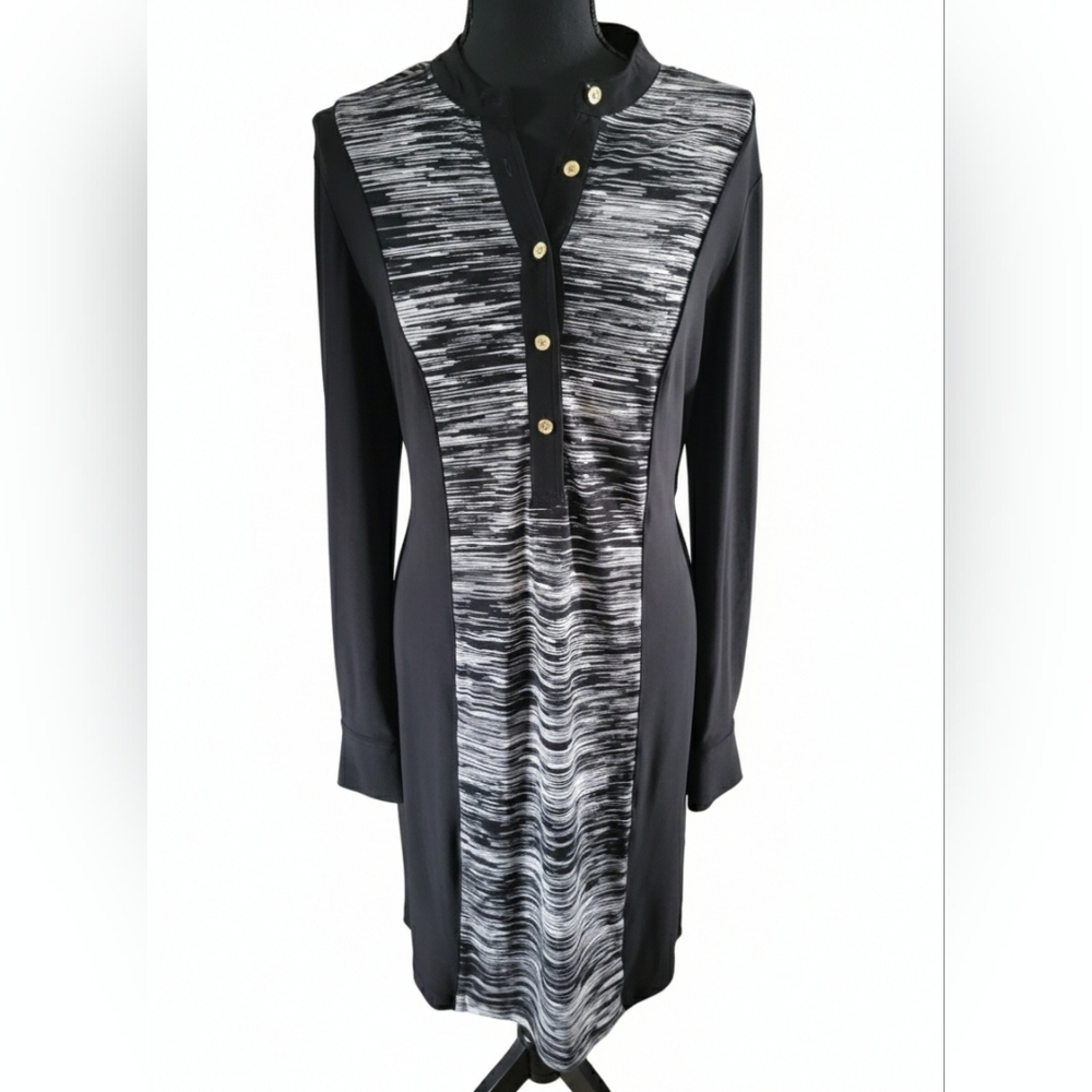 Calvin Klein Black and Gray Long Sleeve Dress